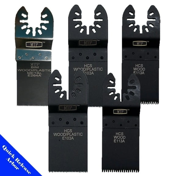 MTP ? 5x Standard Quick Release Universal Fit Multi Tool Oscillating Multitool Saw Blade for Craftsman Rockwell Hyperlock Porter Cable Black & Decker Ridgid Ryobi Bosch Tool Free System