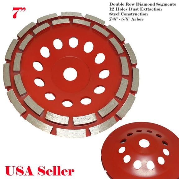 MTP 7" Double Row 7/8"-5/8"Arbor (adapter included) Diamond Grinding CUP Wheel Disc Grinder 28 Segment Turbo for Concrete Stone Granite Power Angle Grinder