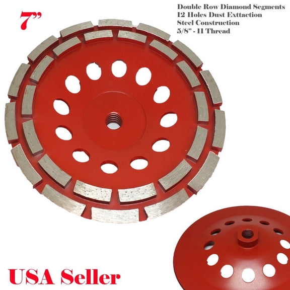MTP 7" Double Row x 28 Segment 5/8-11 Thread Diamond Grinding CUP Wheel Disc Grinder Turbo for Concrete Stone Granite Power Angle Grinder
