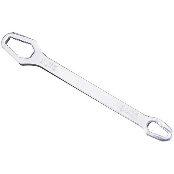 MTP Brand 1 PC Double Ended Wrench Universal Torx Wrench 8mm - 22mm Multifunctional #45 Steel Self-Tightening Spanner Repair Tool (Chrome)