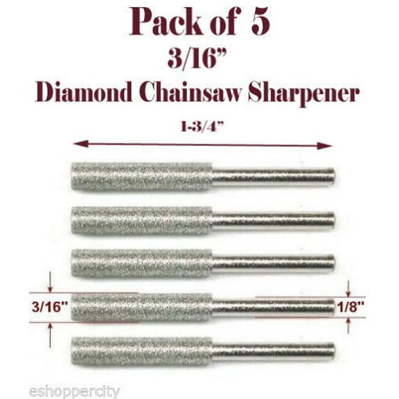 MTP Brand MTP Tm 5pc 3/16" Diamond Chainsaw Sharpener Burr Stone File Fits Dremel 1453 Craftsman Chicago Black & Decker Husqvarna Ryobi Echo Poulan Gas / Electrical Chain Saw