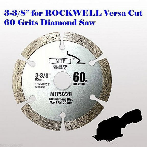 MTP ® Pack of 1/3/7 , 60 Grits 3-3/8-inch Diamond Circular Saw Blade for Rockwell Versacut Versa Cut RK3440K, Makita Cordless 3-3/8" , Craftsman Nextec , Arbor Size 15mm 19/32" 0.59"