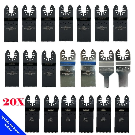 MTP  Pack 20x Assorted Quick Release Universal Fit Multi Tool Oscillating Multitool Saw Blade for Craftsman Rockwell Hyperlock Porter Cable Black & Decker Dewalt Ridgid Ryobi Bosch Tool Free System