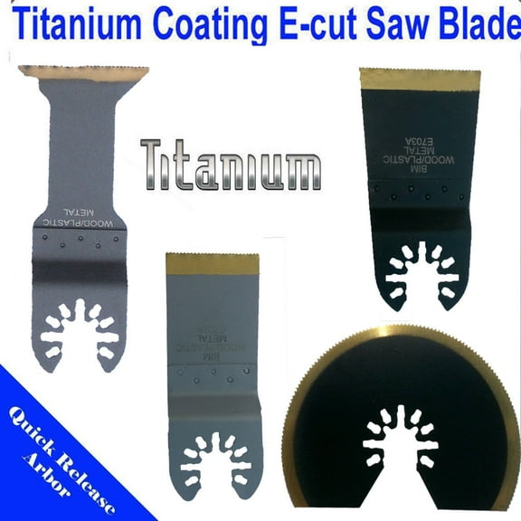 MTP ® Pack of 4 Titanium Bi-metal  Quick Release Arbor Universal Fit Multi Tool Oscillating Multitool Wood Saw Blade for Craftsman Rockwell Hyperlock Porter Cable Black & Decker Dewalt Fein Bosch