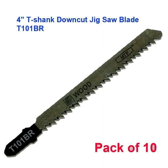 MTP ® Pack Of 10x T101BR 4" 100mm T-shank Downcut Jig Saw Blades fits Bosch HCS Wood Cutting Fit Bosch Makita 101BR T-101BR