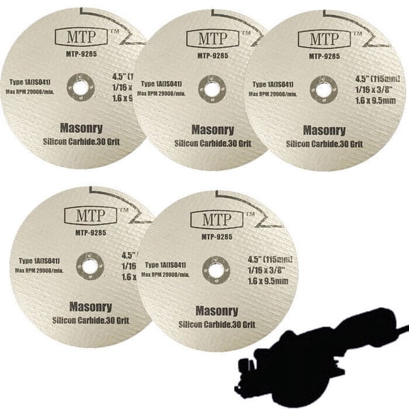 MTP Pack of 5  Abrasive Masonry Stone Brick  Cut Off Dsc AD 4.5" x 3/8" for ROCKWELL RK3441K WORX RW9283 115x9.5x1.6mm