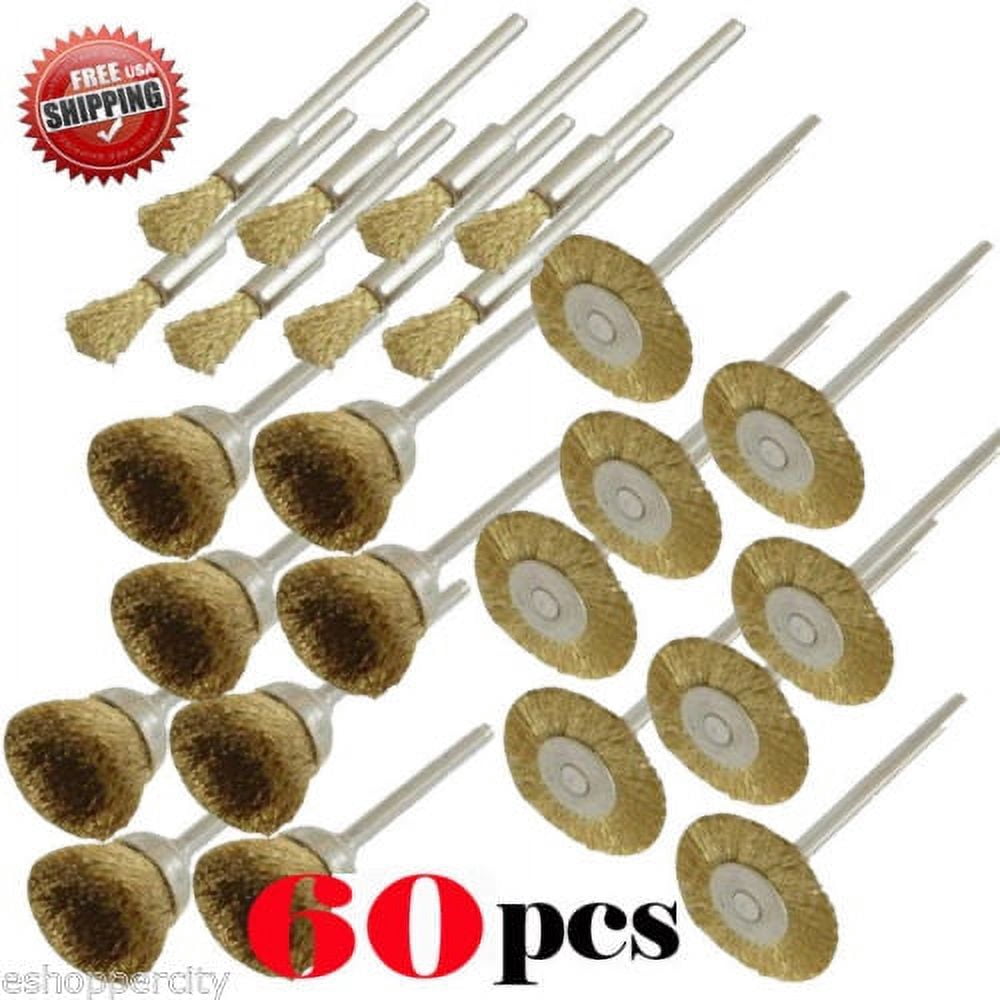MTP ® Pack of 9/24/60 Assorted Rotary Brass Wire Brush Dremel  443 442 428 8220-2/28 395 4000 1/8" Shank Clean Polish Tool Jewelry Stone Hobby