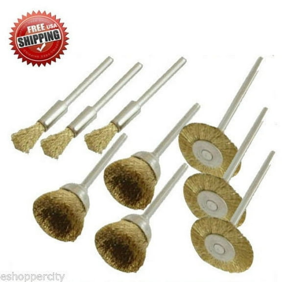MTP ® Pack of 9/24/60 Assorted Rotary Brass Wire Brush Dremel 443 442 428 8220-2/28 395 4000 1/8" Shank Clean Polish Tool Jewelry Stone Hobby