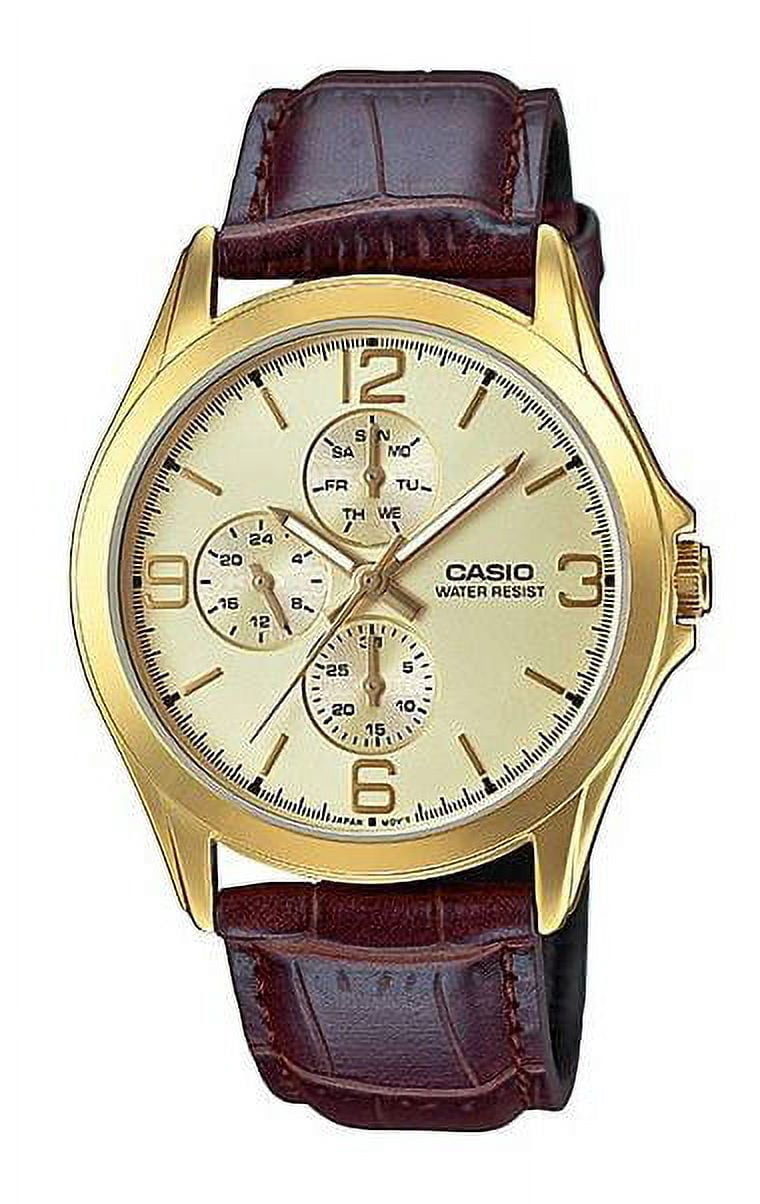 MTP-V301GL-9A Men's Standard Gold Tone Leather Band Multifunction Watch ...