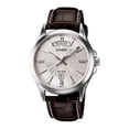 thumbnail image 1 of MTP1381L-7AV Men's Classic Leather Band 50M Day Date Silver Dial Watch, 1 of 2