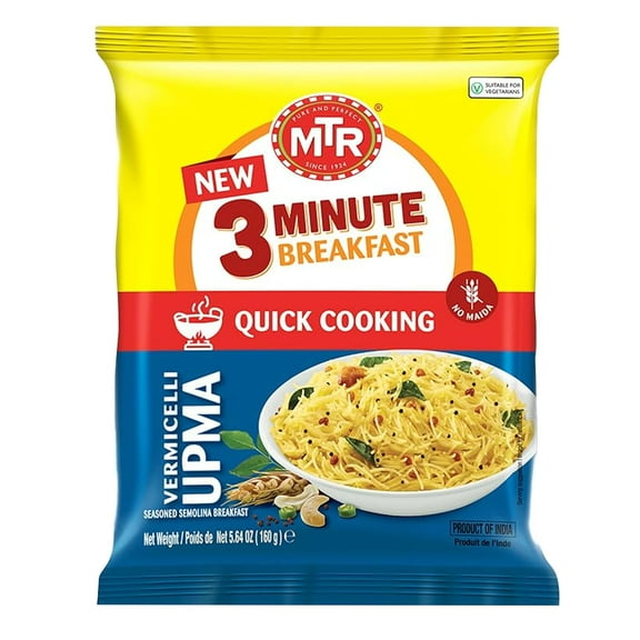 MTR 3 Minute Seviyan Upma (160g, Pack of 6) – Ready-to-Cook Vermicelli Upma, No Preservatives, Just Add Hot Water, Vegetarian Indian Breakfast in 3 Minutes