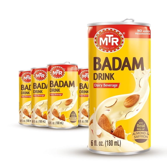 MTR Badam Drink (180ml, Pack of 6) – Almond Milk Beverage with Real Almond Bits & Saffron, No Preservatives or Colors, Gluten-Free, Ready-to-Drink, Refreshing Anytime Drink