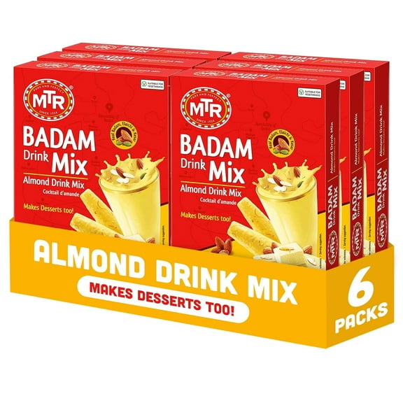 MTR Badam Drink Mix (200g, Pack of 6) Multi-Purpose Almond Drink Mix with Saffron & Cardamom, Indian Flavor, Quick to Prepare, Perfect for Desserts or Beverages