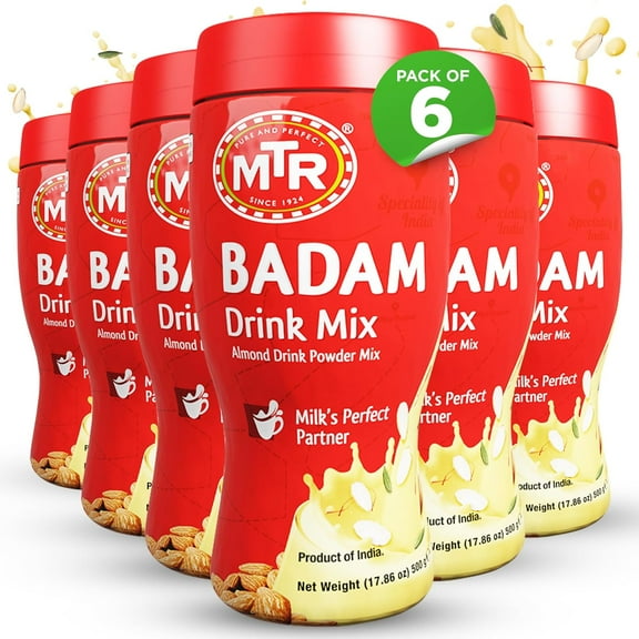 MTR Badam Drink Mix (500g, Pack of 6) – Authentic Indian Almond Drink Powder, Made with Almonds, Saffron & Cardamom, Quick to Prepare, Ideal for Drinks & Desserts