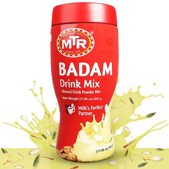 MTR Badam Drink Mix (500g, Pack of 1) Premium Indian Almond Drink Powder with Cardamom & Saffron, Quick & Easy Preparation, Ideal for Desserts, No Preservatives Added
