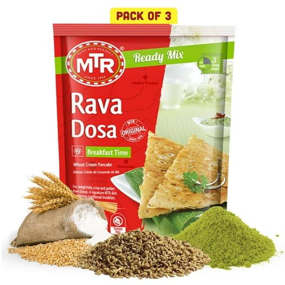 MTR Instant Rava Dosa Mix - Ready to Cook Authentic Indian Breakfast, Lunch, Dinner or Snack Meal - No Added Preservatives - A Quick & Easy Recipe Suitable for Vegetarians - (500g, Pack of 3)