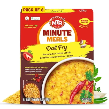 MTR Dal Fry - Flavorful Seasoned & Cooked Lentils - Authentic Indian Ready-To-Eat Meal - No Added Preservatives - A Quick Meal Suitable for Vegetarians, Ready in Minutes! (300g, Pack of 6)