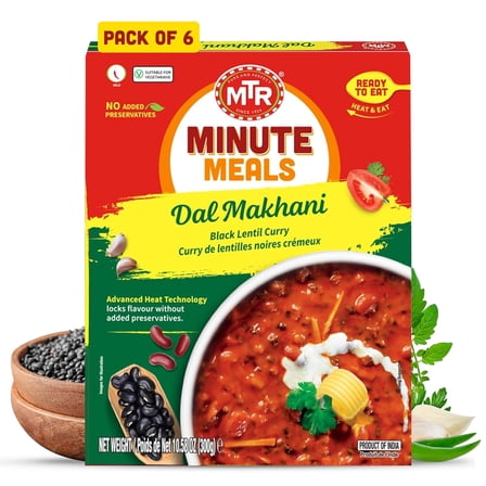 MTR Dal Makhani - Rich Black Lentil Curry - Authentic Indian Ready-To-Eat Meal - No Added Preservatives - A Quick Meal Suitable for Vegetarians, Ready in Minutes! (300g, Pack of 6)