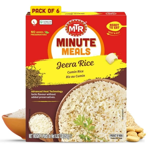 MTR Jeera Rice (250g, Pack of 6) – Cumin-Flavored Microwavable Indian Rice, Vegetarian, Ready in Minutes, Tasty & Nutritious Ready-to-Eat Meal