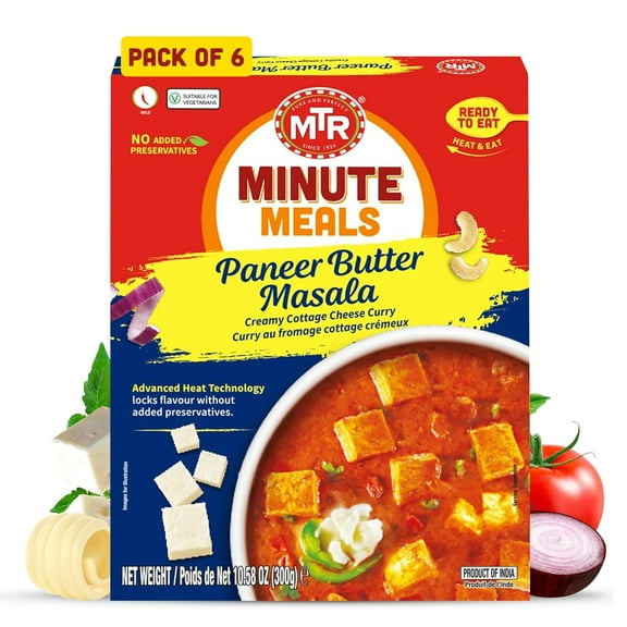 MTR Paneer Butter Masala - Creamy Cottage Cheese Curry - Tasty Indian Meal with No Added Preservatives - A Quick Meal Suitable for Vegetarians, Ready in Minutes! (300g, Pack of 6)