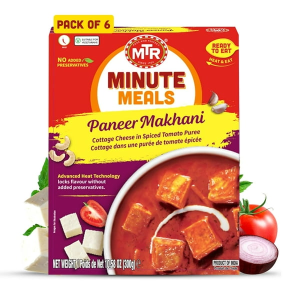 MTR Paneer Makhani - Cottage Cheese in Spiced Tomato Puree - Tasty Indian Meal with No Added Preservatives - A Quick Meal Suitable for Vegetarians, Ready in Minutes! (300g, Pack of 6)