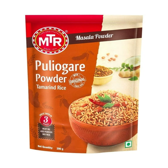 MTR Puliogare Powder (200g, Pack of 6) Tamarind Rice Mix with Coconut, Jaggery, Spices & Peanuts, Authentic South Indian Flavor in 3 Easy Steps