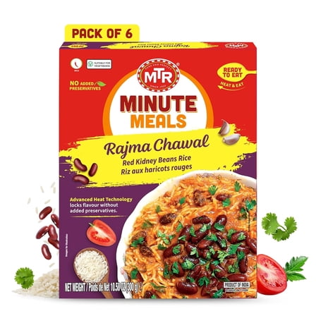 MTR Rajma Chawal - Red Kidney Beans Rice - Microwavable Rice Packs for Instant Meals - Ready-To-Eat Meal- Delicious & Nutritious Rice Ready in Minutes - Suitable for Vegetarians (300g, Pack of 6)