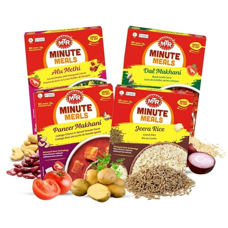 MTR Ready-To-Eat: Dhaba Mix - Assorted Pack of 4 (Alu Methi, Dal Makhani, Paneer Makhani, Jeera Rice) - Authentic Indian Food with No Added Preservatives - Suitable for Vegetarians