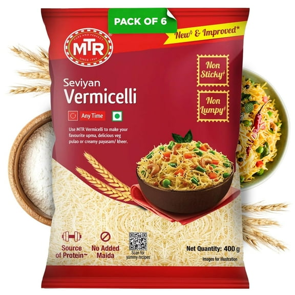 MTR Seviyan Vermicelli - Vermicelli made From 100% Wheat Semolina (Suji) - No Added Maida - Non-Sticky and Non-Lumpy - No Added Preservatives - (440g, Pack of 6)