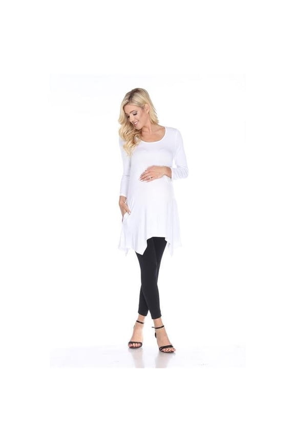MTR1302-07-L Maternity Kayla Tunic Top, White - Large