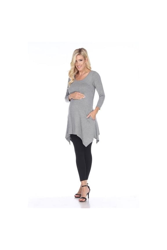 MTR1302-10-S Maternity Kayla Tunic Top, Heather Grey - Small