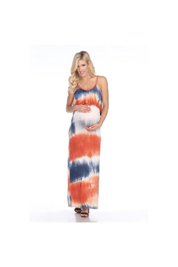 MTR308TD-04-M Maternity Malea Maxi Dress, Orange & Navy - Medium