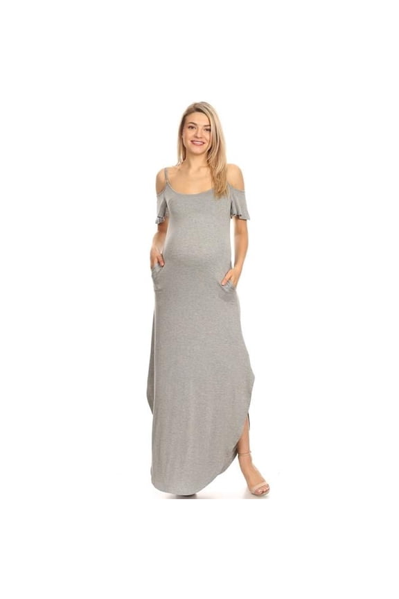 MTR3101-10-S Maternity Reta Maxi Dress, Heather Grey - Small