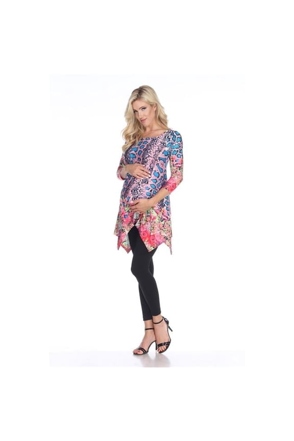 MTRPS1300-04-6XL Maternity Arlene Tunic Top, Teal & Pink - 6X