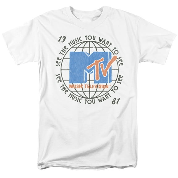 MTV 1981 Globe Unisex Adult T Shirt (Medium) White