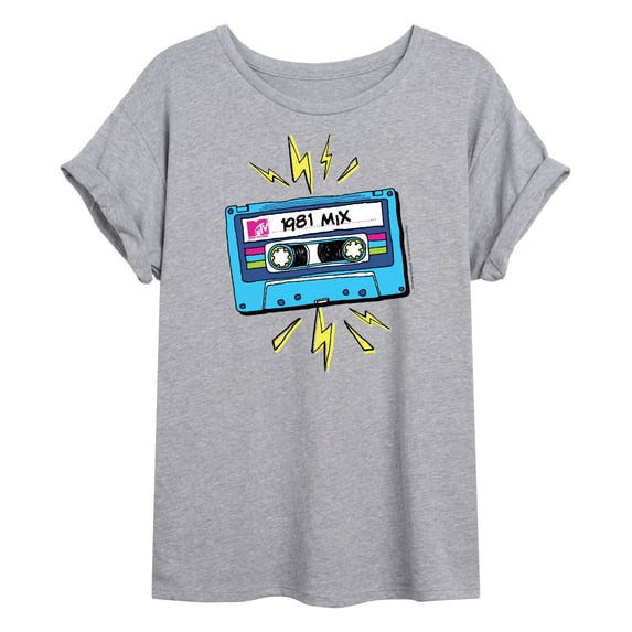 MTV - 1981 Mix Cassette Tape - Juniors Oversized Graphic T-Shirt
