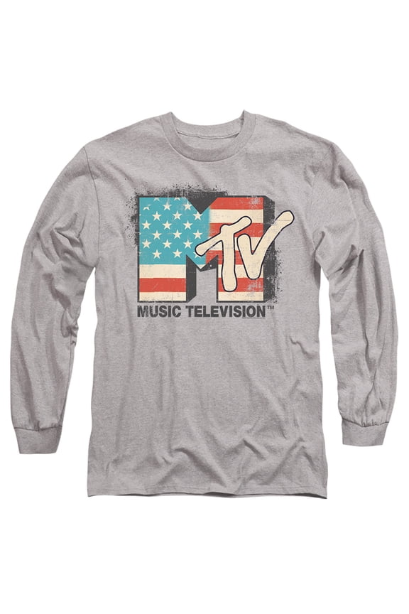 MTV American Logo Unisex Adult Long-Sleeve T Shirt (Small) Athletic Heather