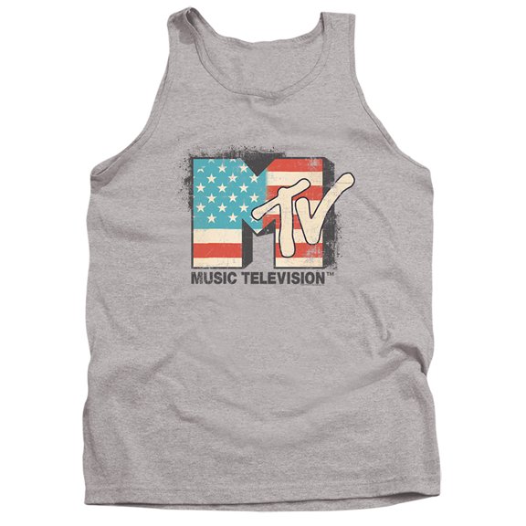 MTV American Logo Unisex Adult Tank Top,Athletic Heather, Large