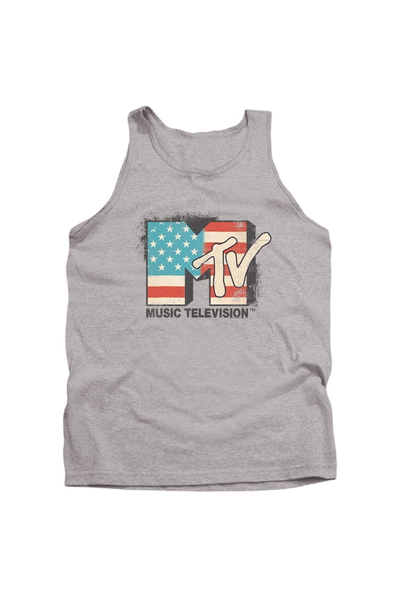 MTV American Logo Unisex Adult Tank Top,Athletic Heather, Large