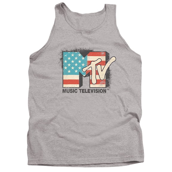 MTV American Logo Unisex Adult Tank Top,Athletic Heather, Medium