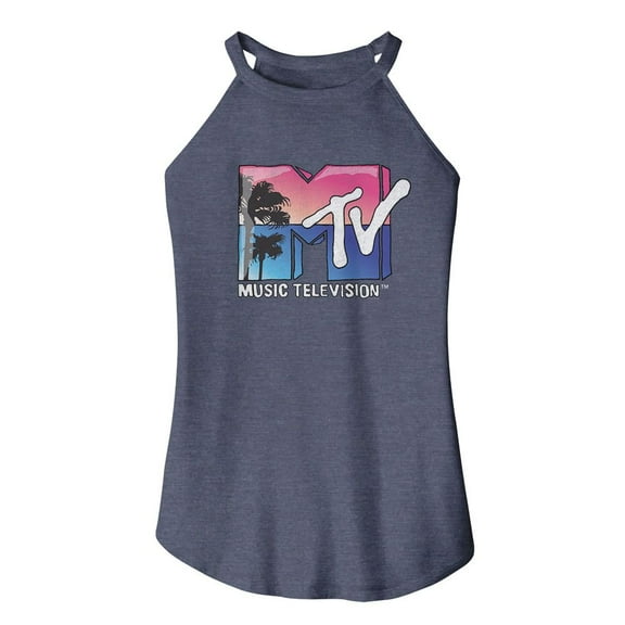 MTV Beach Logo Navy Frost Women's Sleeveless Rocker Tank Top T-Shirt