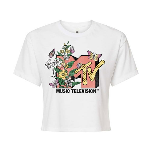 MTV - Botanical Floral Logo - Juniors Cropped Tee