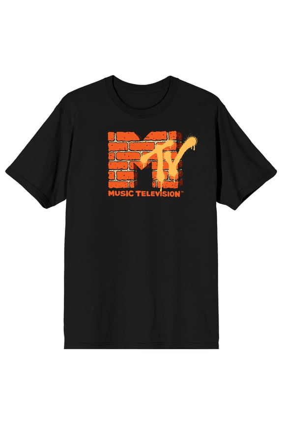 MTV Brick & Spray Paint Logo Adult Black Crew Neck Short Sleeve T-shirt-3XL