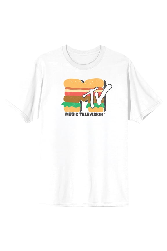 MTV Burger Logo Adult White Crew Neck Short Sleeve T-shirt-XS