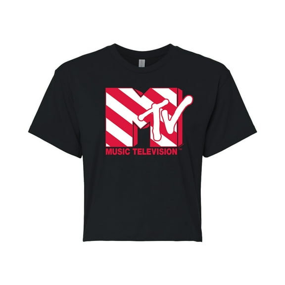 MTV - Candy Cane - Juniors Cropped Cotton Blend T-Shirt