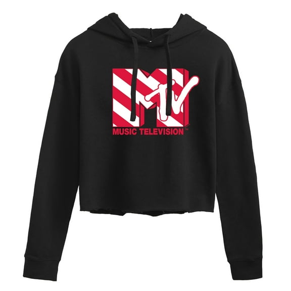 MTV - Candy Cane  - Juniors Cropped Pullover Hoodie