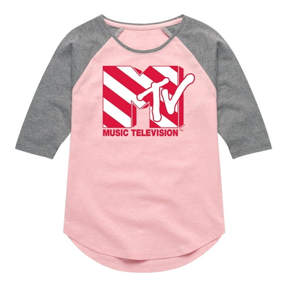MTV - Candy Cane Logo - Toddler & Youth Girls Raglan Graphic T-Shirt