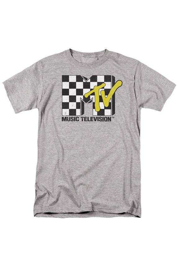 MTV - Checker Board Logo - Adult Unisex Short Sleeve T-Shirt - Gray