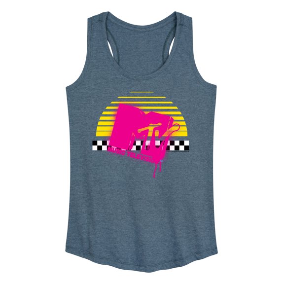 MTV - Checkered Sunset Spray Paint MTV Logo - Women's Racerback Tank Top