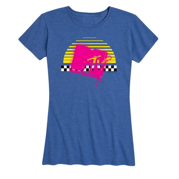 MTV - Checkered Sunset Spray Paint MTV Logo - Women's Short Sleeve Graphic T-Shirt
